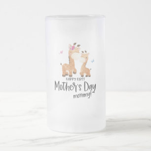 Lycklig första Mor-dagen 🦒 Giraffe + Butterflies Frostat Ölglas