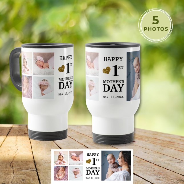 Lycklig första Mors dag 5-fotokollage Resemugg (Happy First Mother's Day 5 Photo Collage Travel Mug
)