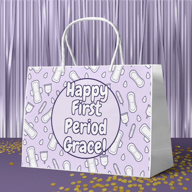 Lycklig första perioden Party Lila Cute Tampon Pad (Mockup of gift bag)