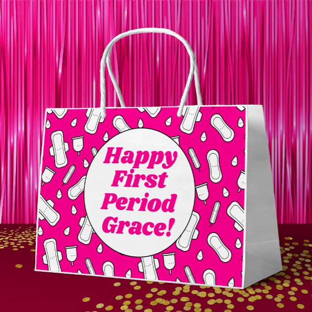 Lycklig första perioden Party Shock rosa Cute Tamp (Mockup of gift bag)