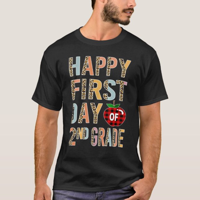 Lycklig första skoldagen andra leopard-leopardlära t shirt (Framsida)