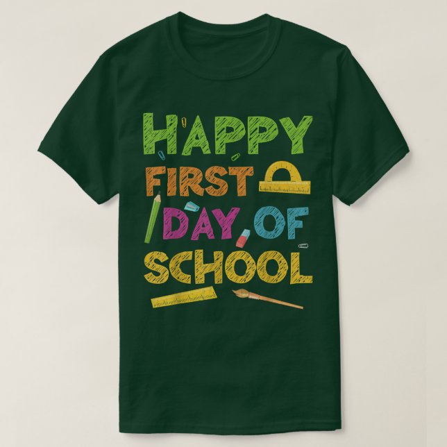 Lycklig första skoldagen T-Shirt Back to school S (Design framsida)