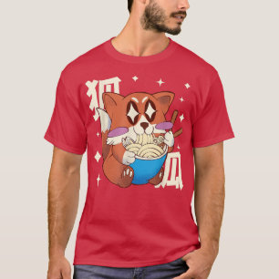 Lycklig Fox Eating Ramen Japan Stil Kawaii Anime F T Shirt