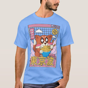 Lycklig Fox Eating Ramen Vaporwave Aesthetic Anime T Shirt