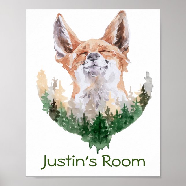 Lycklig Fox Personlig Child Room Woodland Poster (Framsidan)
