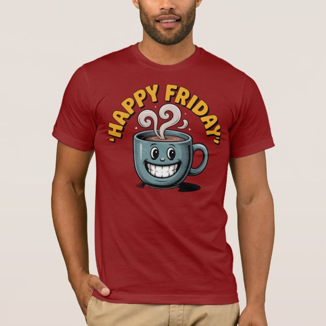 Lycklig Fredag Kaffe Mugg - Funny Helg Shirt T (Framsida)