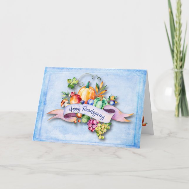 Lycklig Friendsgiving Friend Blommigt Pumpkin Harv Kort (Framsida)