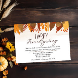 Lycklig Friendsgiving Höst löv Middag Inbjudningar