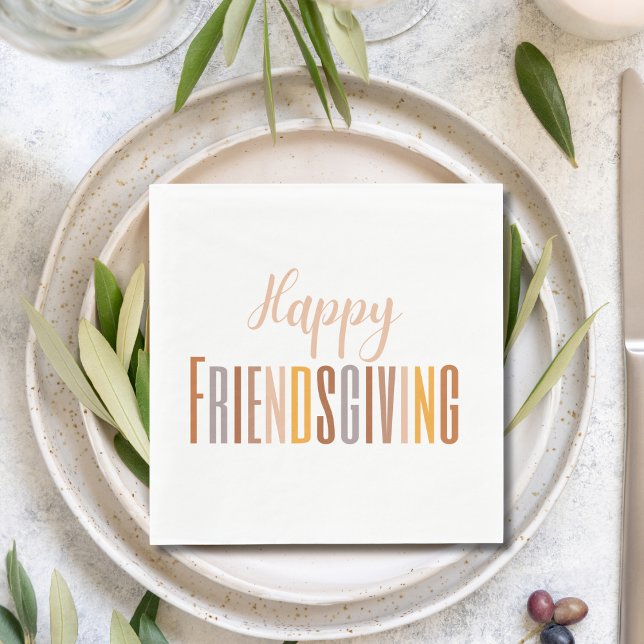 Lycklig Friendsgiving Thanksgiving Typography Fall Pappersservett (Skapare uppladdad)