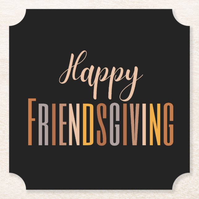 Lycklig Friendsgiving Thanksgiving Typography Fall Underlägg Papper (Framsida)
