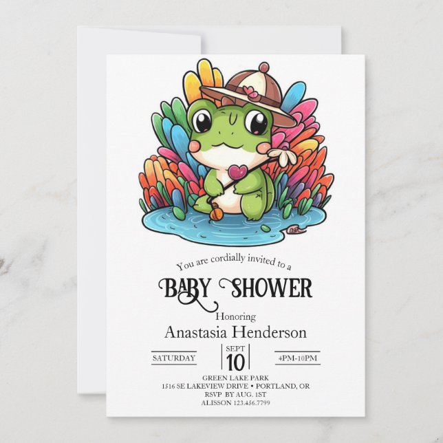 Lycklig Frog Baby Shower Inbjudningar (Framsida)