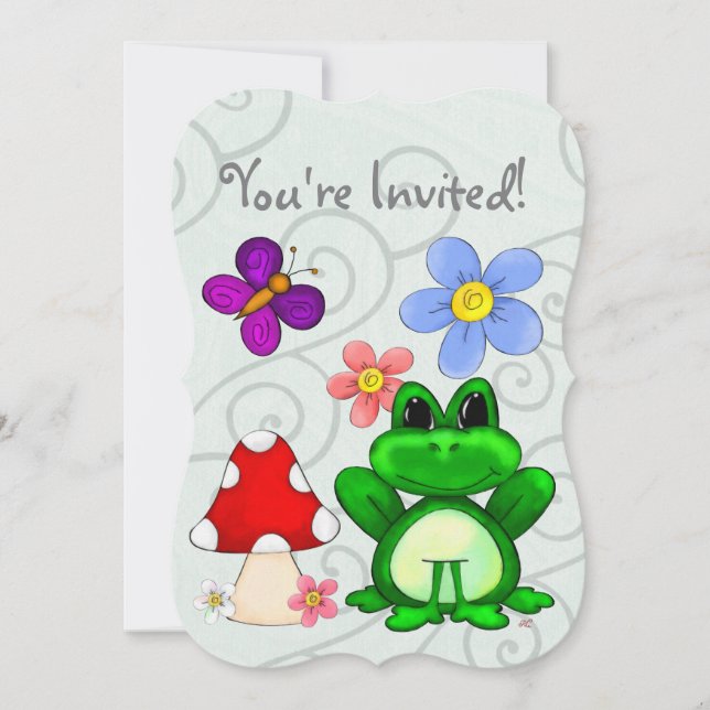 Lycklig Frog i Vår BIRTHDAY Inbjudningar (Framsida)