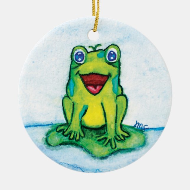 Lycklig Frog Julgransprydnad Keramik (Framsidan)
