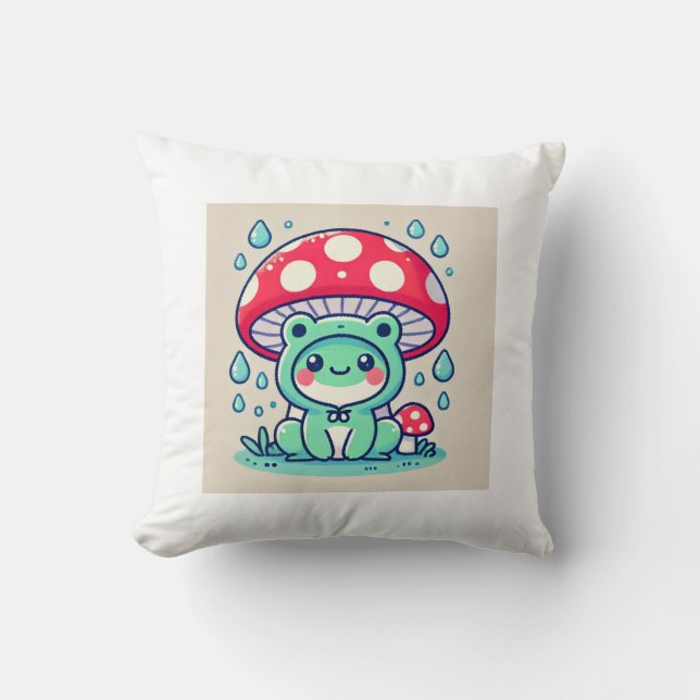 Lycklig Frog & Parbrella 🐸 ☔ Kudde (Framsida)