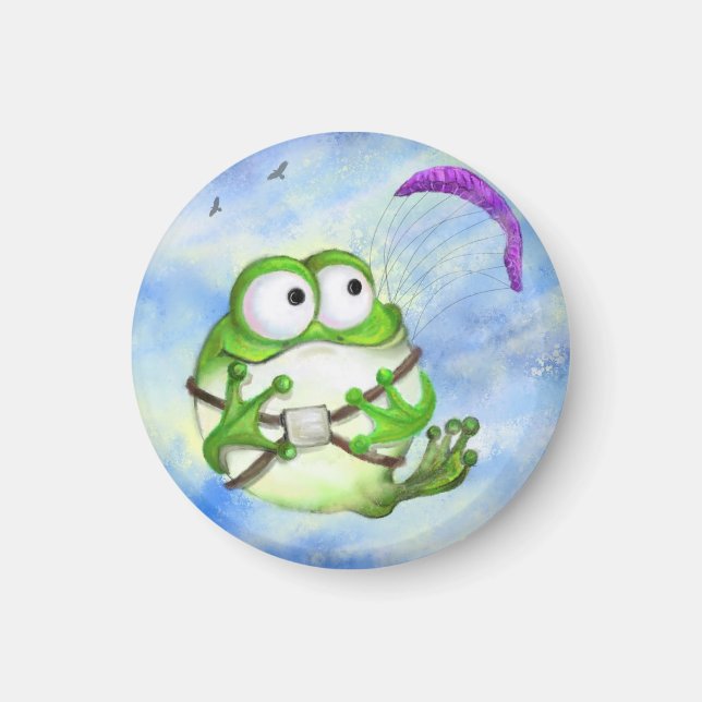 Lycklig Funny Frog Paraglider Magnet (Framsidan)