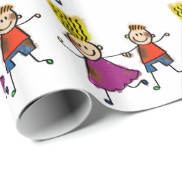 Lycklig Funny Kids par Teckning Doodle Tecknad Presentpapper