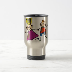 Lycklig Funny Kids par Teckning Doodle Tecknad Resemugg