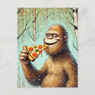 Lycklig Funny Sasquatch och Pizza Vykort