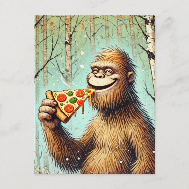 Lycklig Funny Sasquatch och Pizza Vykort (Framsida)
