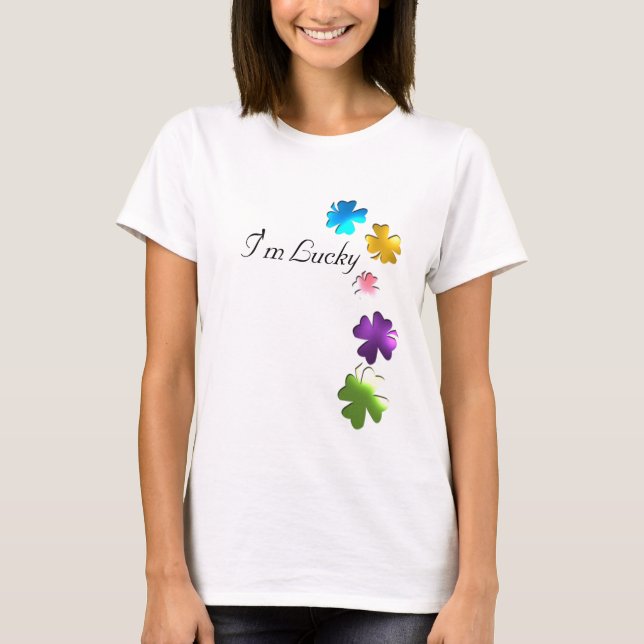 Lycklig fyrklöver designad skjorta tee shirt (Framsida)