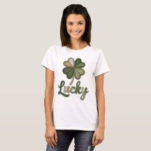 Lycklig Fyrklöver Falsk Lappteknik T-Shirt