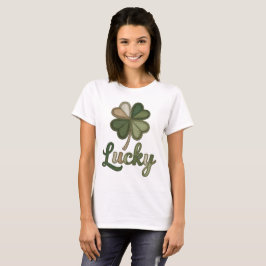 Lycklig Fyrklöver Falsk Lappteknik T-Shirt