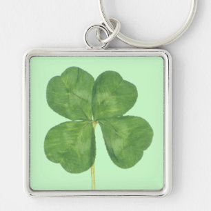 Lycklig fyrklöver Shamrock Fyrkantig Silverfärgad Nyckelring
