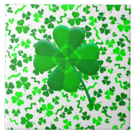 Lycklig Fyrklöver Shamrock Konfetti Kakelplatta
