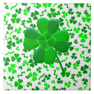 Lycklig Fyrklöver Shamrock Konfetti Kakelplatta
