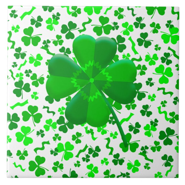 Lycklig Fyrklöver Shamrock Konfetti Kakelplatta (Framsidan)
