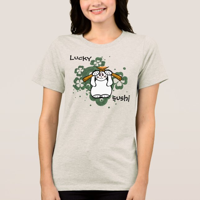 Lycklig Fyrklöver Sushi-katt lycklig maneki neko T-shirt I Triblend-tyg (Framsida)