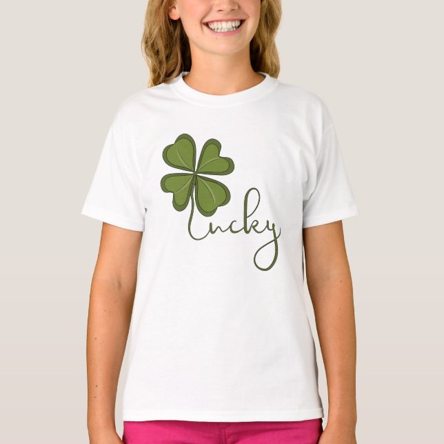 Lycklig Fyrklöver T Shirt (Framsida)