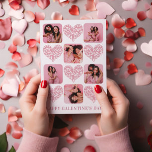Lycklig Galantine Cute Rosa Hearts & Photo Julkort