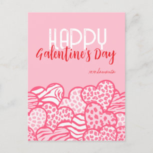Lycklig Galentine Rosa Djurutskrift Heart Namn Helg Vykort