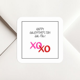Lycklig Galentine XOXO Hugs och Kisses Rosa Gal Pa Fyrkantigt Klistermärke