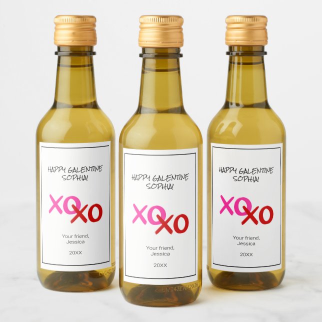 Lycklig Galentine XOXO Hugs och Kisses Rosa Red Vinetikett (Flaskor)