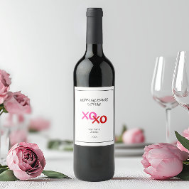 Lycklig Galentine XOXO Hugs och Kisses Rosa Red Vinflaska Etikett