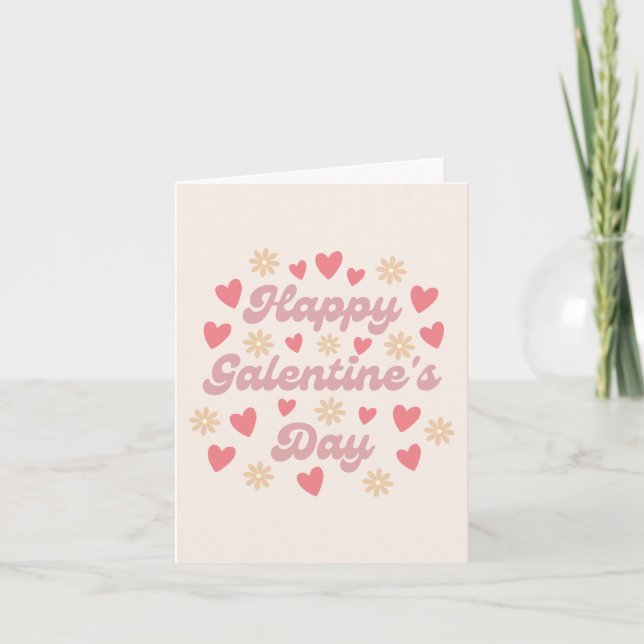 Lycklig Galentinens dagskort Retro Heart Valentine Tack Kort (Framsida)