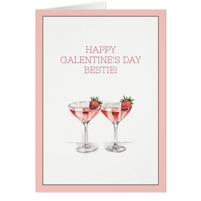 Lycklig Galentines dag Bestie Cocktails Folded Car Hälsningskort (Framsidan)