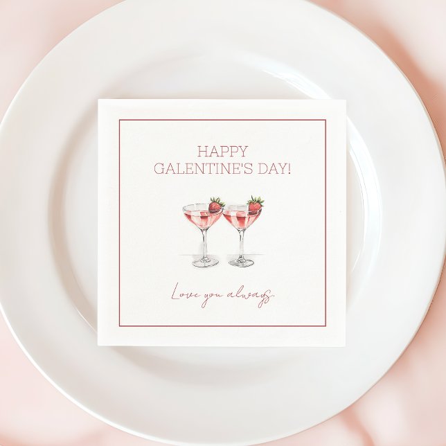 Lycklig Galentines dag Cocktails Kärlek du alltid Pappersservett (Happy Galentine's Day Cocktails Love You Always Napkins)
