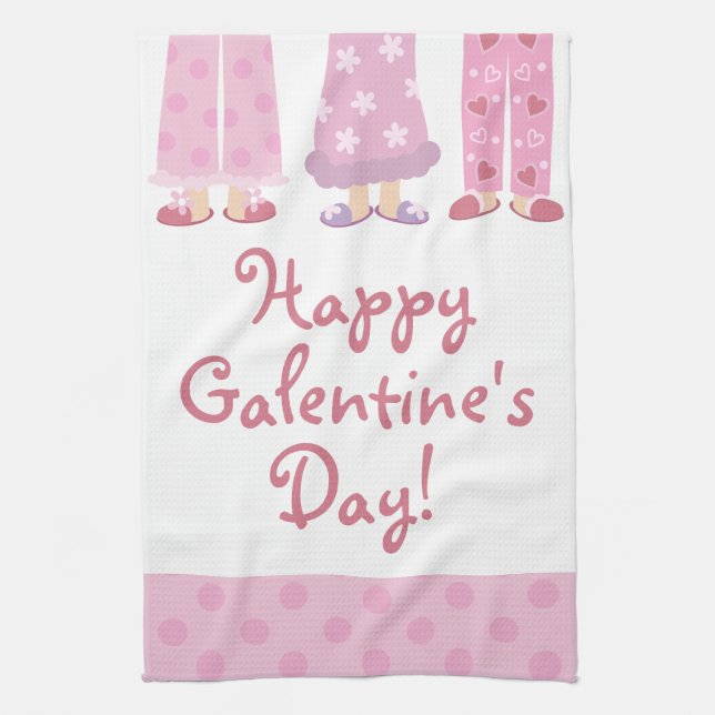 Lycklig Galentines dag Pajamas kökshandduk (Vertikal)