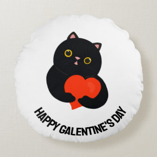 Lycklig Galentines dag svart kattunge ge ett hjärt Rund Kudde