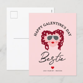 Lycklig Galentines Day Bestie Chic Script Rosa He Helg Vykort
