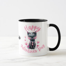 Lycklig Galentines Day Black and Rosa Cat Coffee M Mugg