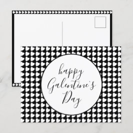 Lycklig Galentine's Day Black White Heart Mönster Helg Vykort