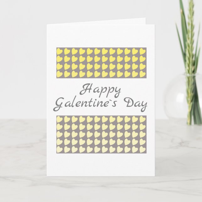Lycklig Galentine's Day Gult Grått Heart Mönster Helgkort (Framsida)