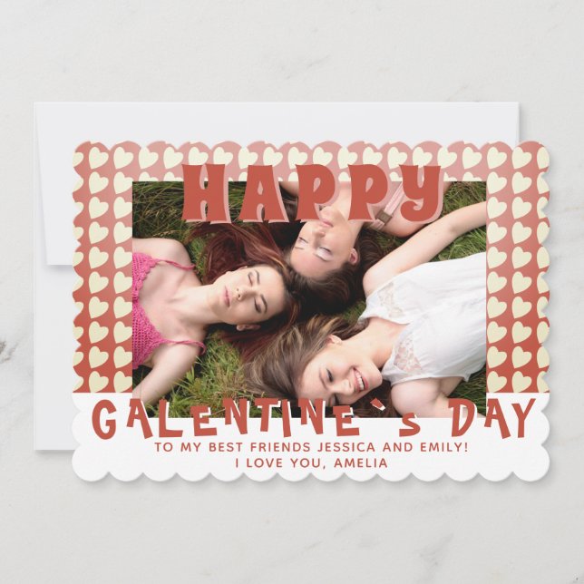 Lycklig Galentine's Day Heart Photo Friend Julkort (Framsida)