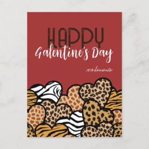 Lycklig Galentines Day Red Animal Print Hearts Nam Helg Vykort