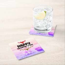 Lycklig Galentines Day Red Heart & Vingar Party Underlägg Papper Kvadrat