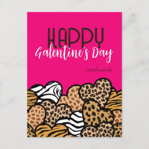 Lycklig Galentines Day Rosa Animal Print Hearts Na Helg Vykort